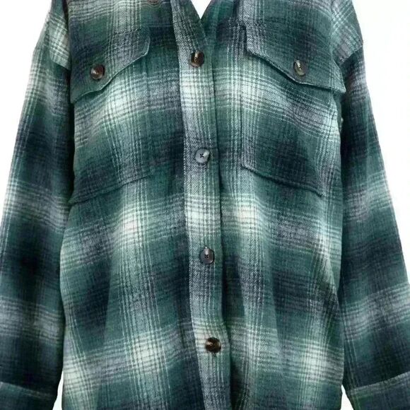 NIA The Brand Topanga Green Plaid Faux-Fur Lined Shacket – Size Large - Picture 8 of 9